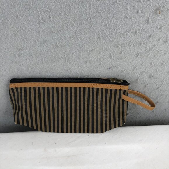 Vintage Fendi Roma Italy 1925 Striped Cosmetic Clutch Bag Leather Trim - Picture 2 of 16